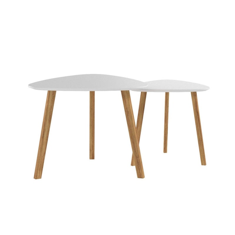 BAMEOS Bamboo Nesting Triangle End Table,Set of 2 Coffee Table Modern Minimalist Side Table for Living Room, Balcony in White - Image 4