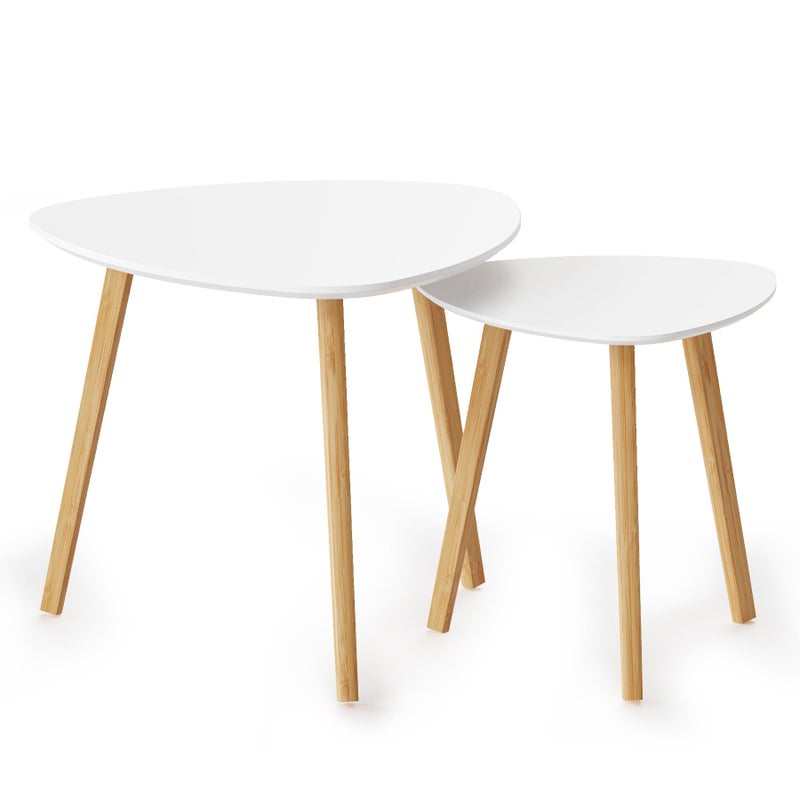 BAMEOS Bamboo Nesting Triangle End Table,Set of 2 Coffee Table Modern Minimalist Side Table for Living Room, Balcony in White - Image 1