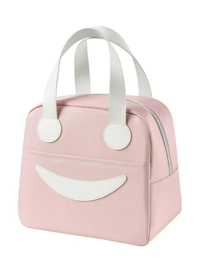 flâneur Insulated Lunch Bag with White Handles and Smiley Design - Big Capacity, Fun and Durable Design for School and Travel, Stylish with Thermal Protection and Practical Features