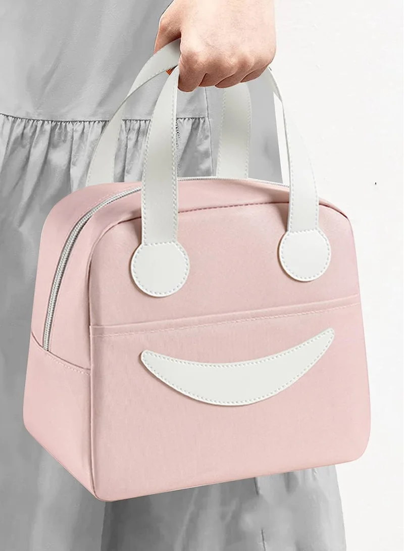 flâneur Insulated Lunch Bag with White Handles and Smiley Design - Big Capacity, Fun and Durable Design for School and Travel, Stylish with Thermal Protection and Practical Features