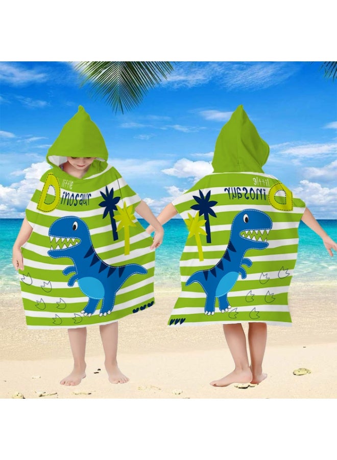 Kids Dinosaur Hooded Poncho Towel, Quick-Dry Beach Swim Bath Robe with T-Rex Print - Image 1