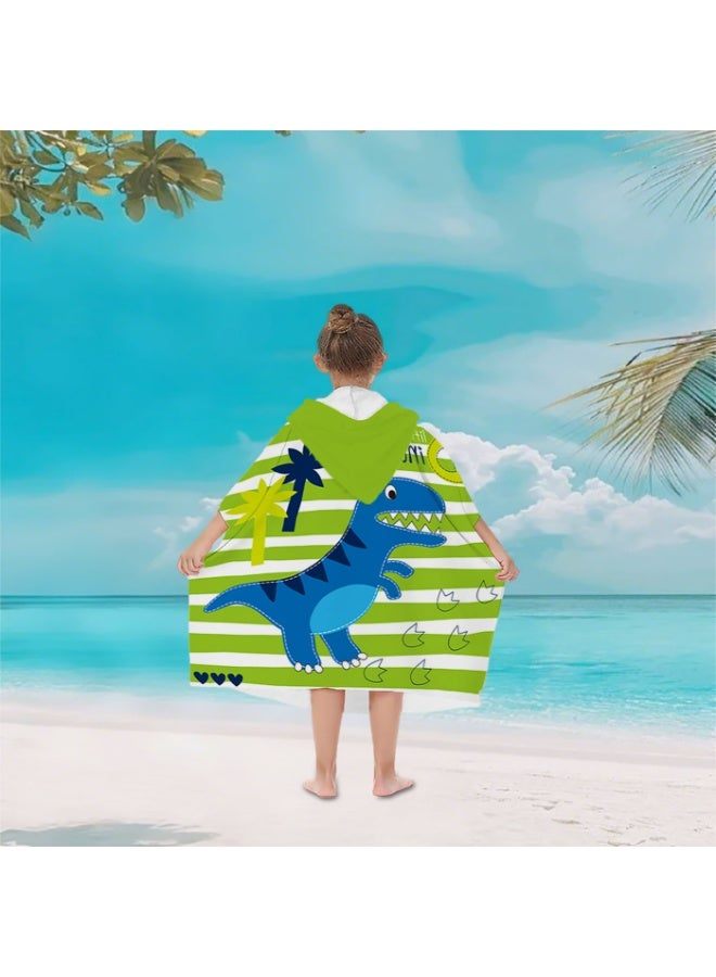 Kids Dinosaur Hooded Poncho Towel, Quick-Dry Beach Swim Bath Robe with T-Rex Print - Image 5