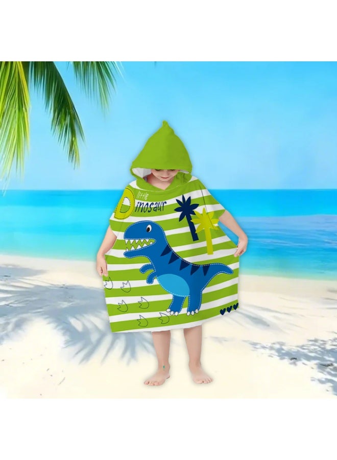 Kids Dinosaur Hooded Poncho Towel, Quick-Dry Beach Swim Bath Robe with T-Rex Print - Image 4