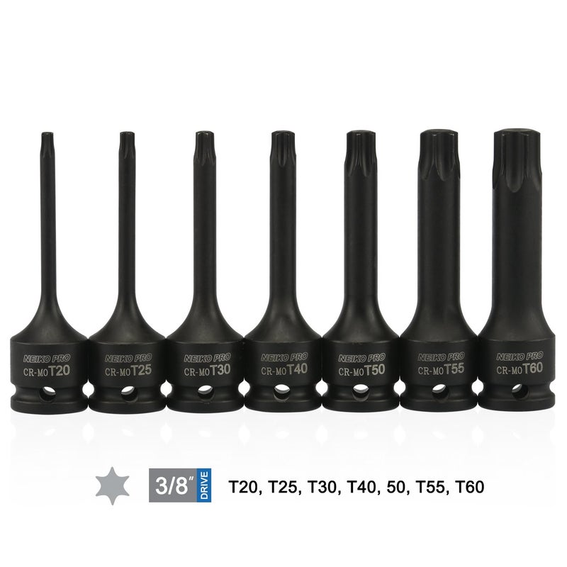 Neiko NEIKO 01132B 3/8” Drive Torx Star Driver Bit Socket Set | 7 Piece | T20 to T60 | 3” Length | Cr-Mo Impact Grade  - Image 4