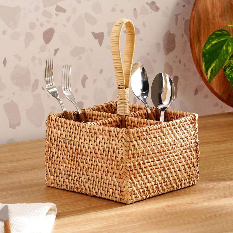 Pan Home Floresta Rattan Cutlery Holder 18x18x27cm- Natural