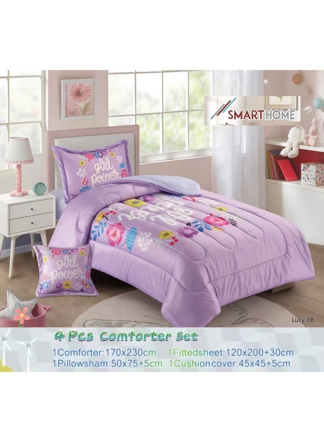 سمارت هوم مفرش سرير أطفال شتوي فخم 4 قطع وجهين مخمل وفرو ناعم بتصميم عصري ومريح – طقم مفارش سرير دافئ  مناسب لغرف الأولاد والبنات – مفرش شتوي فخم للمنزل أو الهدايا – المقاس 170×230 سم ( المفرش بحشوة ) - Image 3