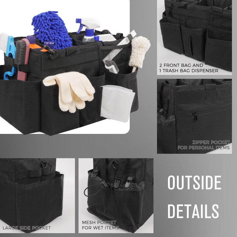 SCAVATA Wearable Cleaning Caddy Organizer with Handle & Shoulder Straps for Housekeepers, Under Sink & Car Cleaning Tool Organizer Bag with 4 Foldable Dividers (Black) - Image 3