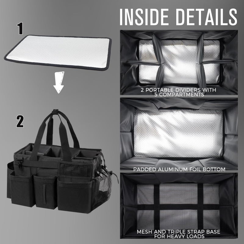 SCAVATA Wearable Cleaning Caddy Organizer with Handle & Shoulder Straps for Housekeepers, Under Sink & Car Cleaning Tool Organizer Bag with 4 Foldable Dividers (Black) - Image 4