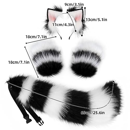 JUNBOON Faux Fur Cat Ears and Wolf Fox Tail Set Adult Claw Glove Kit for Halloween Anime Cosplay Party - Image 2