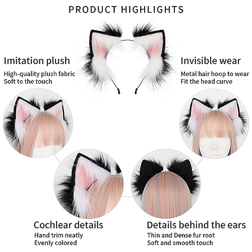 JUNBOON Faux Fur Cat Ears and Wolf Fox Tail Set Adult Claw Glove Kit for Halloween Anime Cosplay Party - Image 3