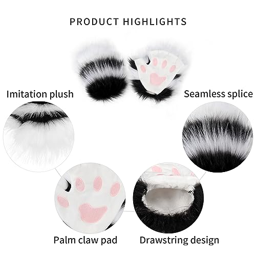 JUNBOON Faux Fur Cat Ears and Wolf Fox Tail Set Adult Claw Glove Kit for Halloween Anime Cosplay Party - Image 4