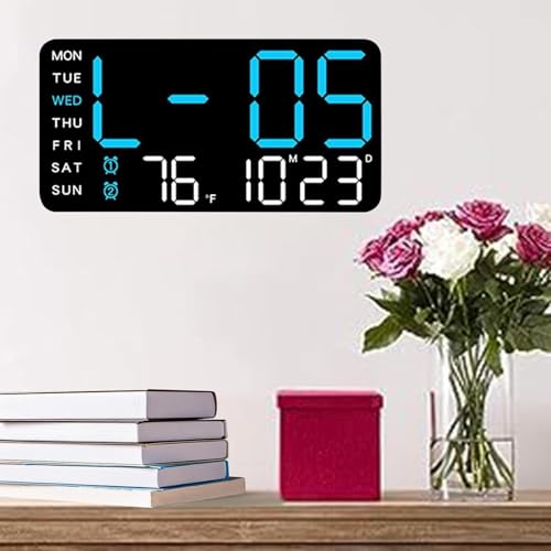 ASTROMETRIC 9" LED Digital Wall Clock with Date, Day & Temperature – Dual Alarm, Adjustable Brightness, USB Powered – Large Display for Bedroom, Office & Home Decor (Blue) - Image 2