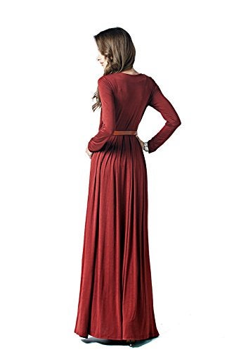 Charm Your Prince CYP Women's V-Neck Long Sleeve Elegant Formal Cocktail Evening Belted Maxi Dress Red XXL - Image 2