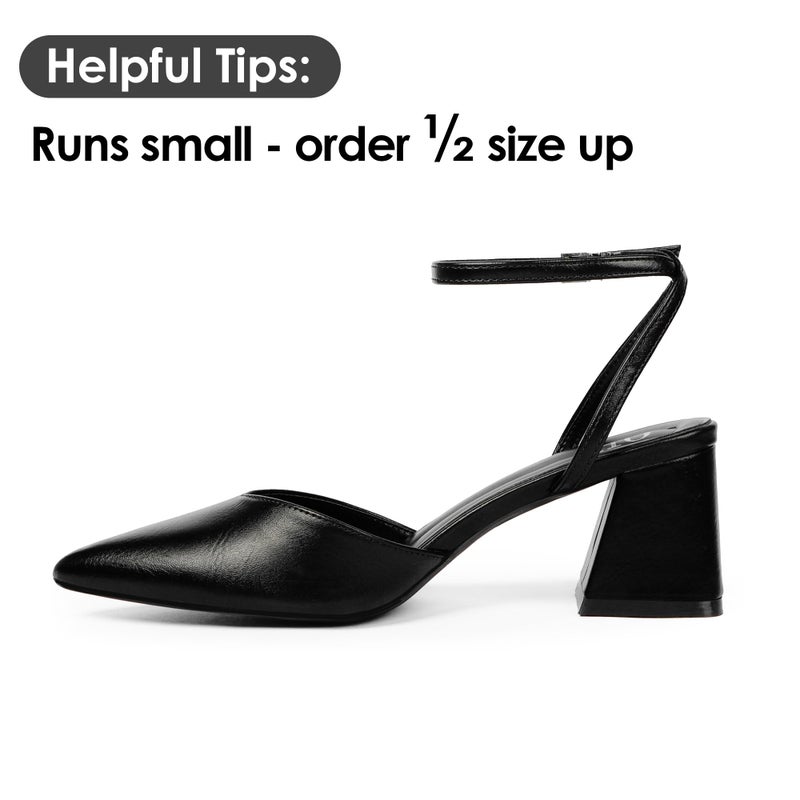 QIY Strappy Heels for Women Black Chunky Heels for Women Pumps Womens Closed Toe Heel Pointed Pointy Toe Slingback Sling Back Block Short Low Heel with Ankle Strap Size 9 - Image 4