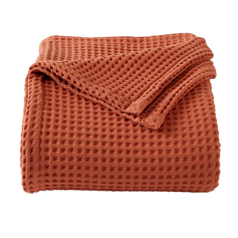100 Cotton Waffle Weave Bed Blanket  Soft Breathable and Lightweight Blanket for AllSeason  Perfect for Layering  Brielle Collection FullQueen Burnt Orange