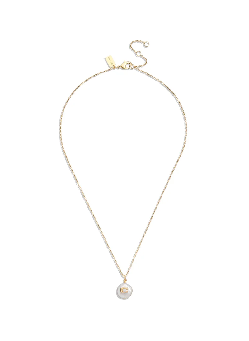 COACH Signature Coin Pearl Pendant Necklace