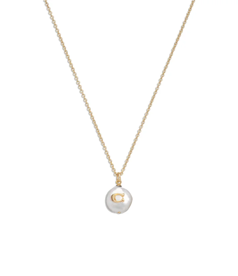 COACH Signature Coin Pearl Pendant Necklace