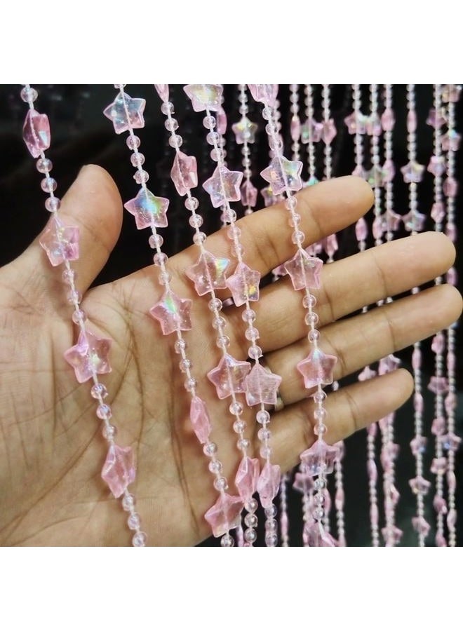 ave split Beaded Curtain Doorways Star Acrylic Hanging Door Beads String Curtains Tassel Room Divider Screen Decor for Doorway Window Living Room Wedding 049Star (Pink Star) - Image 2