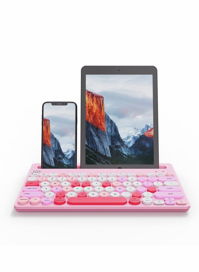 Excefore Wireless Keyboard Multi-Device, Bluetooth and 2.4G Dual Mode, Switch to 3 Devices for Cellphone, Tablet, PC, Smart TV, iOS Android Windows, Pink - Image 1
