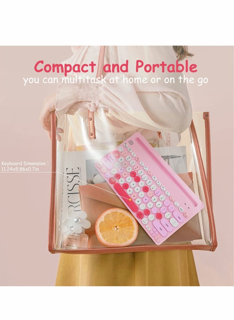 Excefore Wireless Keyboard Multi-Device, Bluetooth and 2.4G Dual Mode, Switch to 3 Devices for Cellphone, Tablet, PC, Smart TV, iOS Android Windows, Pink - Image 4