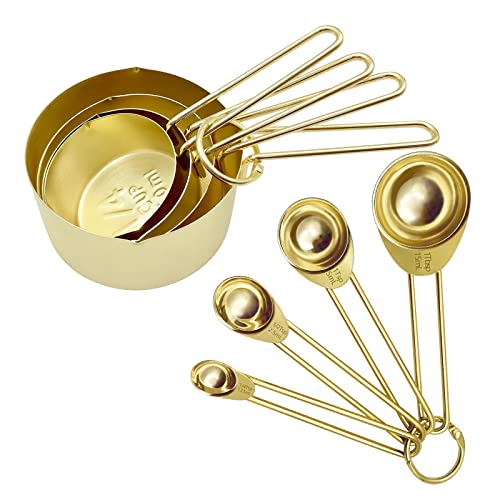 Zalaxt Gold Measuring Cups and Spoons Set of 8 pcs Stainless Steel Measuring Cups and Spoons Set 4 pcs Measure Cups 4 pcs Measure Spoons For Cooking