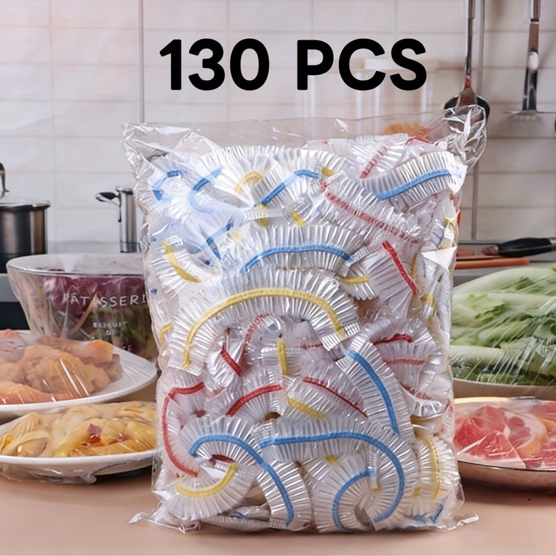 130pcs Elastic Food Cover Wraps Disposable Food Storage Lids New Packaging Colorful - Image 1