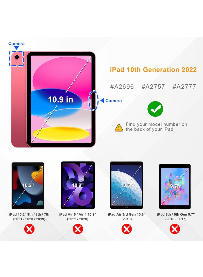 Rock Pow Hybrid Slim Case for iPad 10th Generation 10.9 Inch Tablet (2022 Model) - [Built-in Pencil Holder] Shockproof Cover with Clear Transparent Back Shell, Auto Wake/Sleep Ocean Marble - Image 2