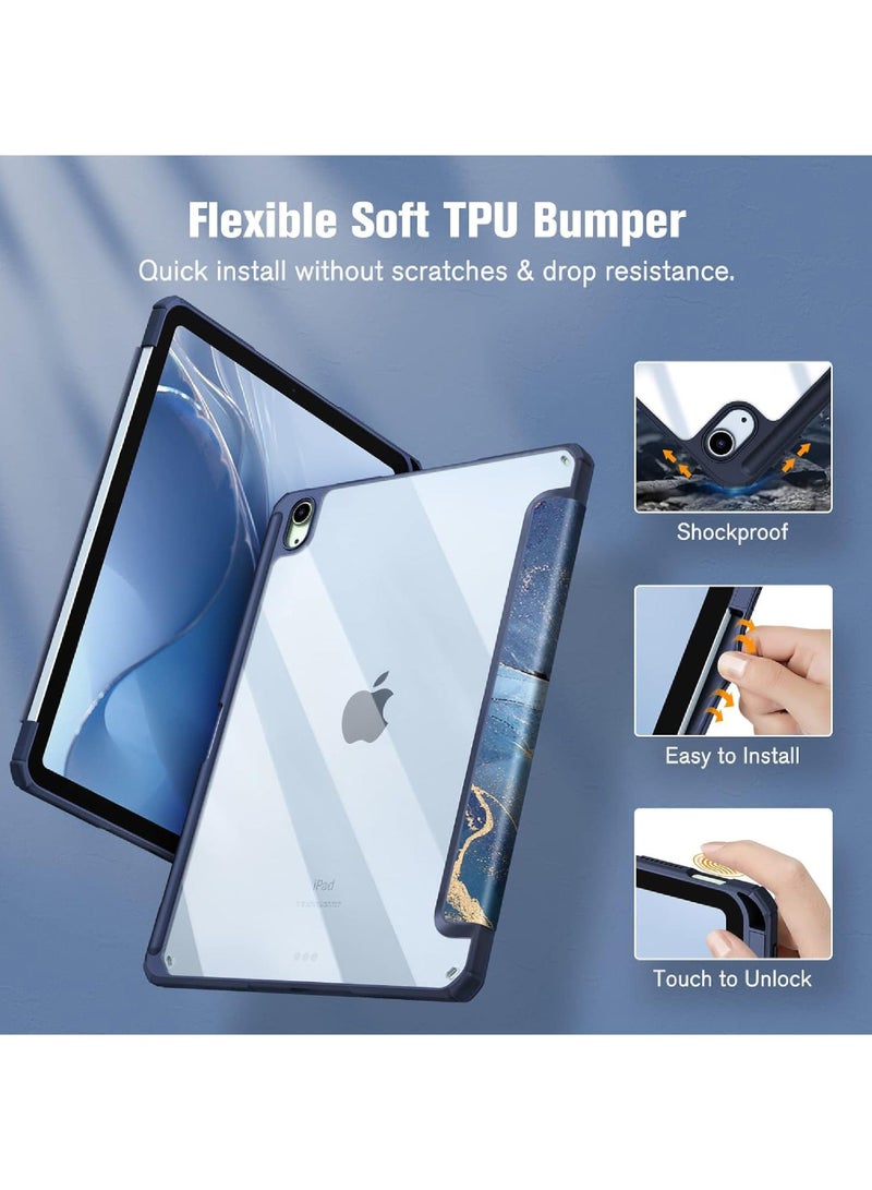 Rock Pow Hybrid Slim Case for iPad 10th Generation 10.9 Inch Tablet (2022 Model) - [Built-in Pencil Holder] Shockproof Cover with Clear Transparent Back Shell, Auto Wake/Sleep Ocean Marble - Image 5