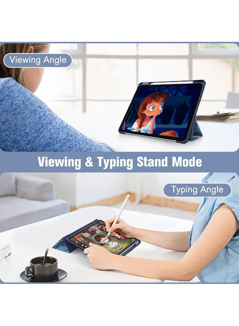 Rock Pow Hybrid Slim Case for iPad 10th Generation 10.9 Inch Tablet (2022 Model) - [Built-in Pencil Holder] Shockproof Cover with Clear Transparent Back Shell, Auto Wake/Sleep Ocean Marble - Image 4