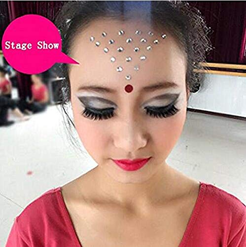 UPSTORE 91PCS 5MM/8MM/10MM/12MM Shining Self Adhesive Craft Jewels Flatback Rhinestone Crystal Gems Stickers Eyebrow Eyeshadow Body Eyes Nails Glitter Sticker for Makeup Nightclub Stage Show (Silver) - Image 4