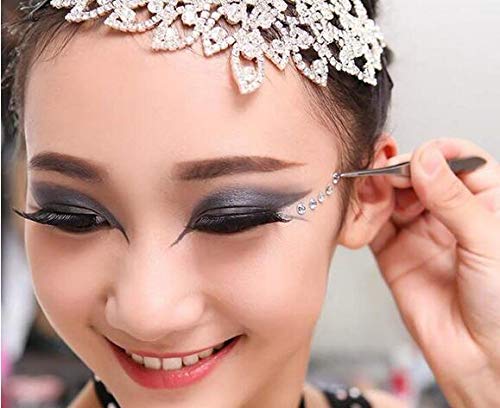 UPSTORE 91PCS 5MM/8MM/10MM/12MM Shining Self Adhesive Craft Jewels Flatback Rhinestone Crystal Gems Stickers Eyebrow Eyeshadow Body Eyes Nails Glitter Sticker for Makeup Nightclub Stage Show (Silver) - Image 5
