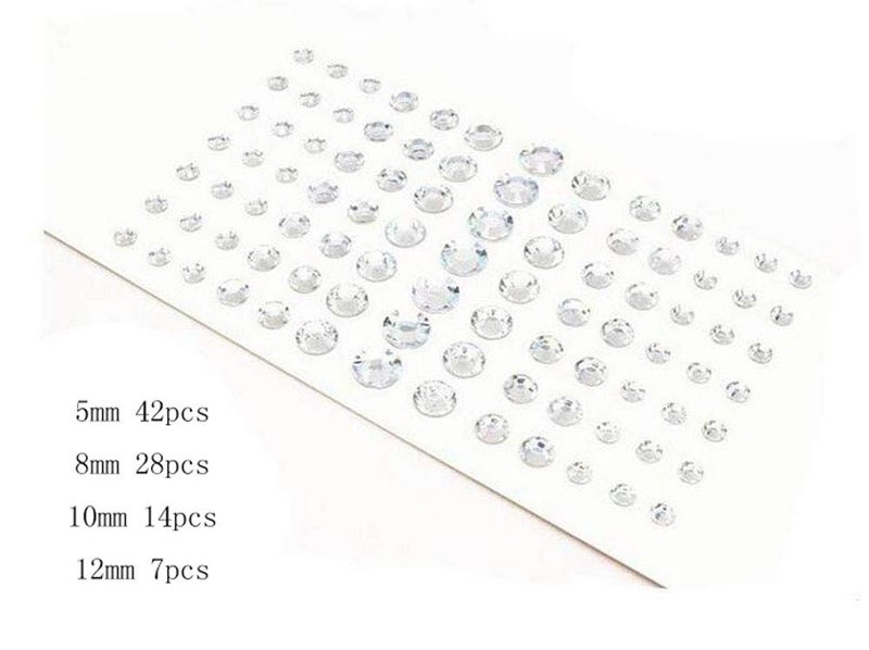 UPSTORE 91PCS 5MM/8MM/10MM/12MM Shining Self Adhesive Craft Jewels Flatback Rhinestone Crystal Gems Stickers Eyebrow Eyeshadow Body Eyes Nails Glitter Sticker for Makeup Nightclub Stage Show (Silver) - Image 2