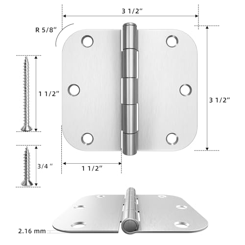 HOSOM 36 Pack Door Hinges Brushed Nickel, Interior Door Hinges 3.5 x 3.5 inch, 5/8 Radius, 3 1/2 Interior Door Hinge Satin Nickel, 3 ½"x 3 ½" Silver Hardware - Image 2