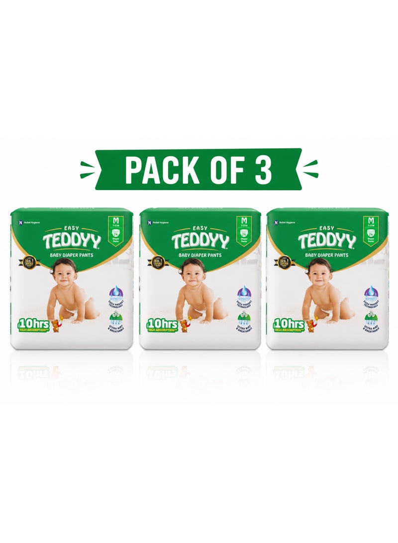 TEDDYY Easy Baby M Size Diaper Pant Style | 74 Count (Medium) | 7–12 kg (Pack of 3) | Long Protection Hours | Anti-Bacterial | Airy Breathable Fit | Rapid Soaker Channels with Wetness Indicator - Image 1