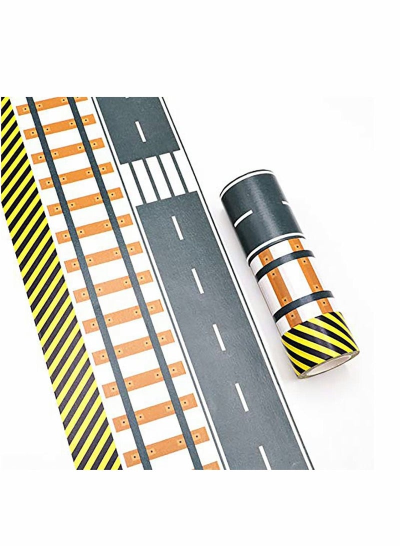 KASTWAVE Road Tape for Toy Car & Trains,3 Tape Rolls, Bonus 160 Traffic Sign Die Cut Stickers, 4 Road Tight Curves and 4 Trains Tight Curves, Develop Your Kids Imagination and Memory, Play and Learn - Image 2