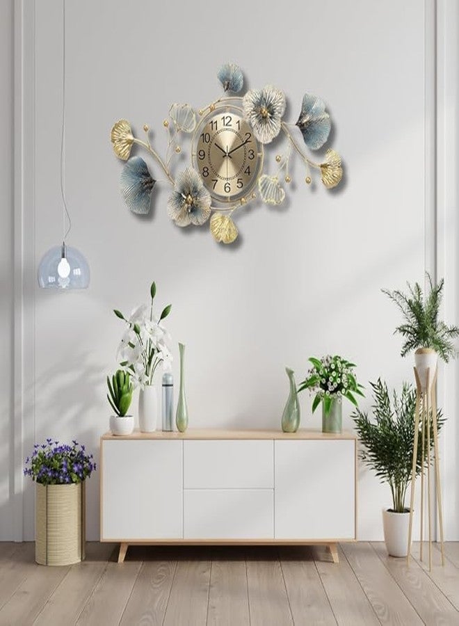 RIOH Decor Premium Wall Clock for Home Décor | Golden Floral Metal Artwork with Blue Accents | Silent Non-Ticking Design - Image 5