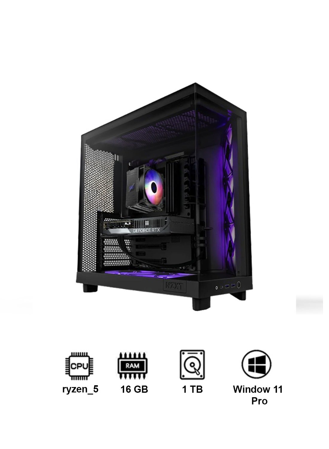 Flow 5050 AMD Gaming PC – Ryzen 5 7600, RTX 5050 8GB GPU, 16GB DDR5 RAM, 1TB SSD, B650 Motherboard, NZXT H6 Flow Case, Digital Cooler, 650W PSU, Black black