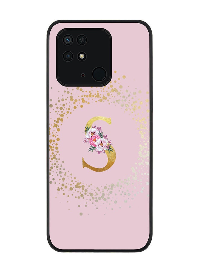 Stylizedd Rugged Black edge case for Redmi 10C 4G  Slim fit Soft Case Flexible Rubber Edges Anti Drop TPU Gel Thin Cover - Custom Monogram Initial Letter Floral Pattern Alphabet - S (Pink ) - Image 1