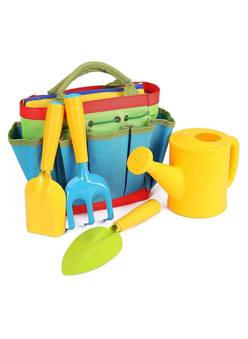 Generic 5PCS Kids Gardening Tools Set Child-Safe Garden Toy Kit with Watering Can, Shovel, Rake, Trowel & Carry Bag Outdoor Educational Toys for Toddlers Ages 3+ for Beach, Sand, Planting & Nature Exploration  - Image 1