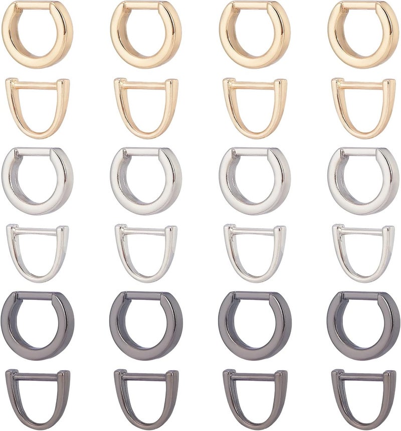 klarako 24 Pack Multi-Purpose Metal D-Rings , 6 Styles Semi-Circular D Ring 0.3 Inch Horseshoe U Shape Dee Ring Key Holder Purse Ring Buckle Hardware for Hand DIY Leather Craft Keychain Accessories - Image 1