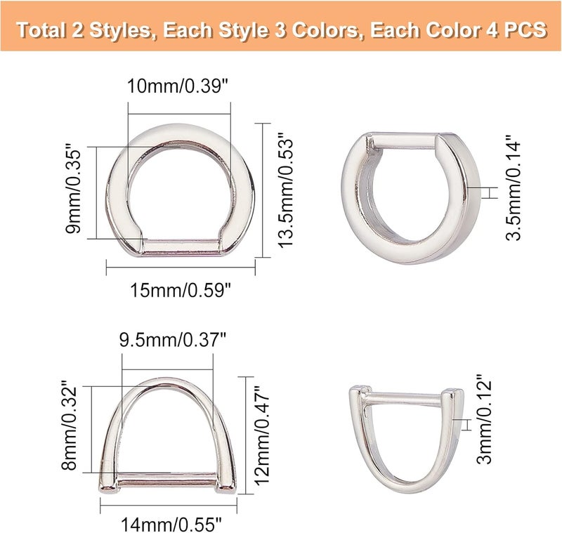 klarako 24 Pack Multi-Purpose Metal D-Rings , 6 Styles Semi-Circular D Ring 0.3 Inch Horseshoe U Shape Dee Ring Key Holder Purse Ring Buckle Hardware for Hand DIY Leather Craft Keychain Accessories - Image 3