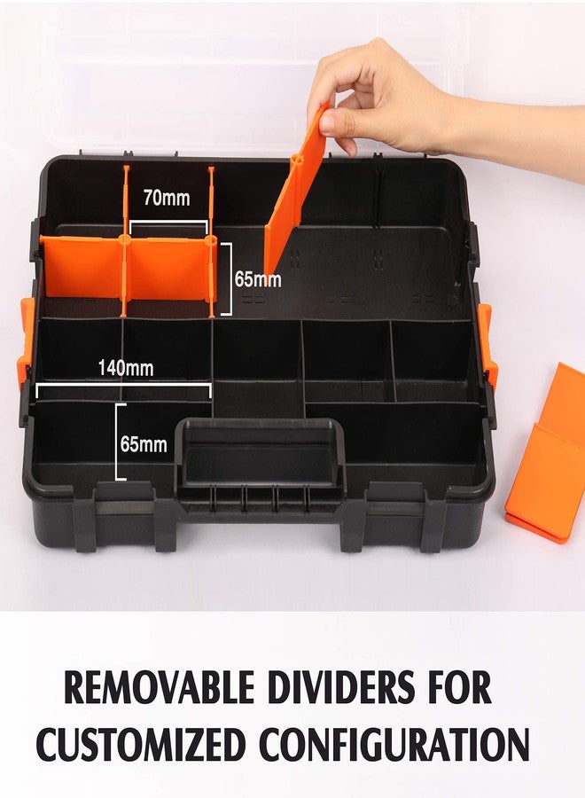 MIXPOWER 15-inch 2pcs Toolbox Organizer Sets, 20 Removable Dividers, Durable Plastic Box, Excellent for Screws, Nuts, Small Parts, 34-Compartment Black/Orange 2 Pieces Set - Image 3