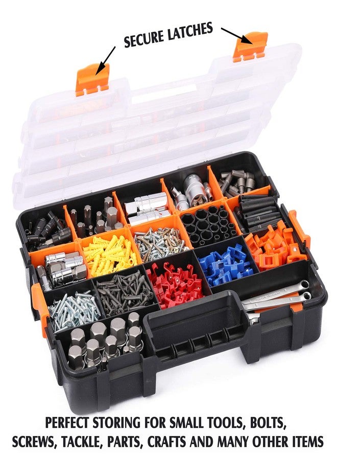MIXPOWER 15-inch 2pcs Toolbox Organizer Sets, 20 Removable Dividers, Durable Plastic Box, Excellent for Screws, Nuts, Small Parts, 34-Compartment Black/Orange 2 Pieces Set - Image 5