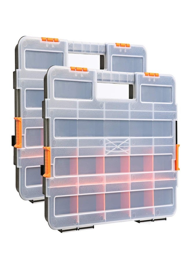 MIXPOWER 15-inch 2pcs Toolbox Organizer Sets, 20 Removable Dividers, Durable Plastic Box, Excellent for Screws, Nuts, Small Parts, 34-Compartment Black/Orange 2 Pieces Set - Image 1