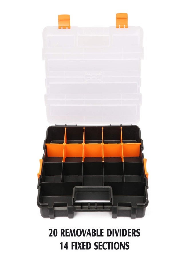 MIXPOWER 15-inch 2pcs Toolbox Organizer Sets, 20 Removable Dividers, Durable Plastic Box, Excellent for Screws, Nuts, Small Parts, 34-Compartment Black/Orange 2 Pieces Set - Image 2