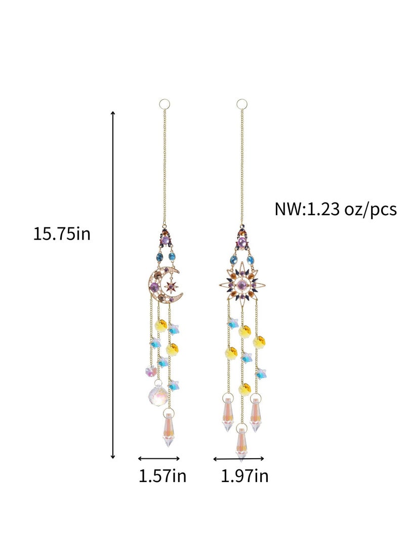 Generic 2 Pcs Crytsal Suncatcher Amethyst Decor Sun and Moon Pendant Wall Decor for Window Moon Dream Catchers with Crystals Rainbow Maker Garden Indoor Outdoor Home Decorations  - Image 3
