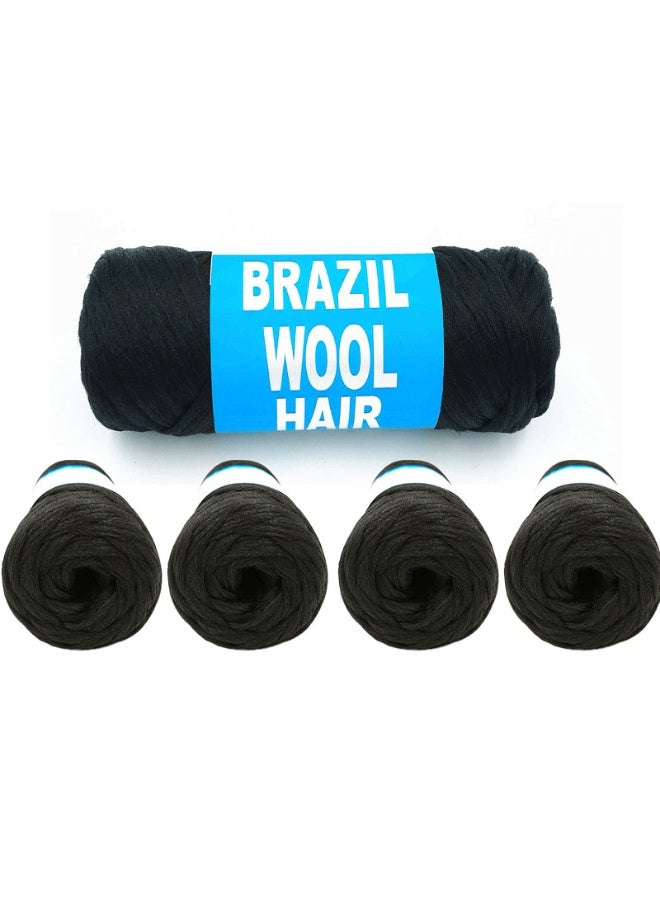 5 Pack Brazilian Wool Hair Yarns Wool Yarns For Hair Jumbo Braids Hair Attachment Senegalese Wool Hair Braids For Weaving Black - Image 4