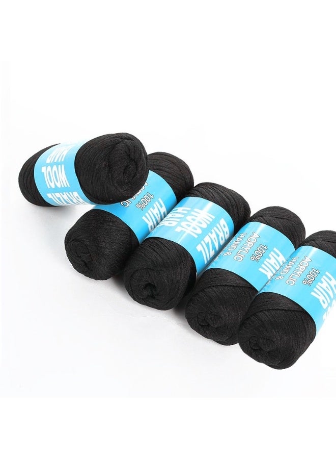 5 Pack Brazilian Wool Hair Yarns Wool Yarns For Hair Jumbo Braids Hair Attachment Senegalese Wool Hair Braids For Weaving Black - Image 5