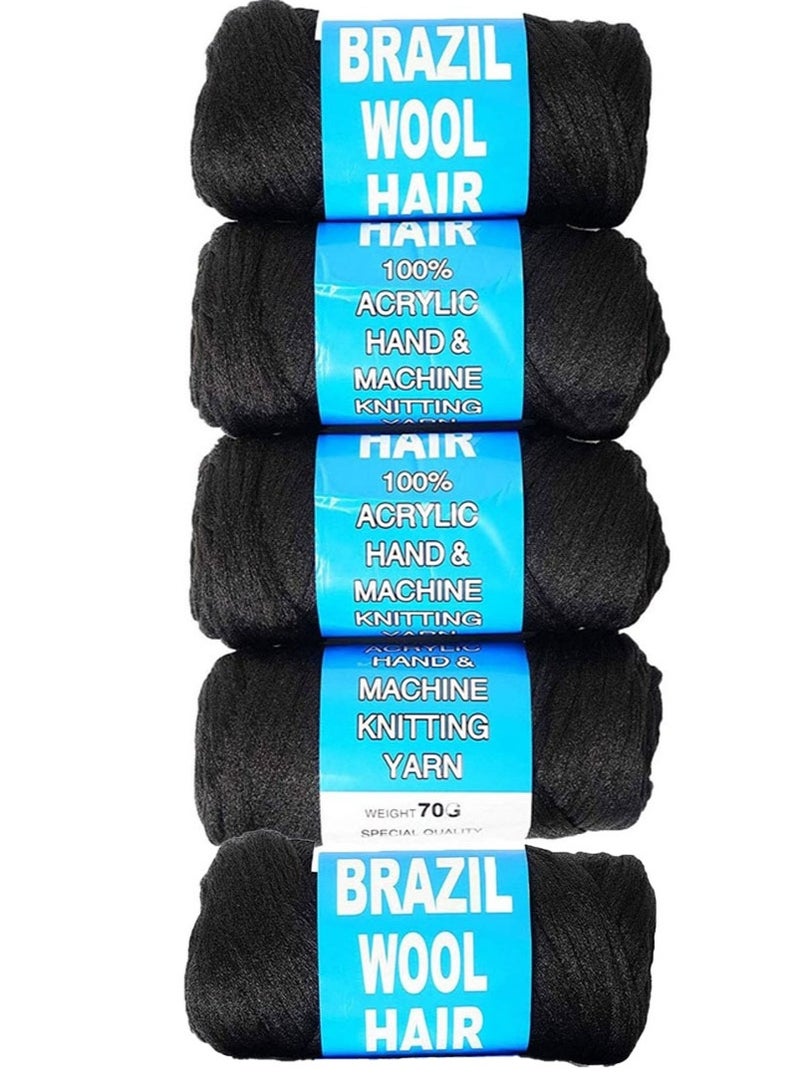5 Pack Brazilian Wool Hair Yarns Wool Yarns For Hair Jumbo Braids Hair Attachment Senegalese Wool Hair Braids For Weaving Black - Image 3