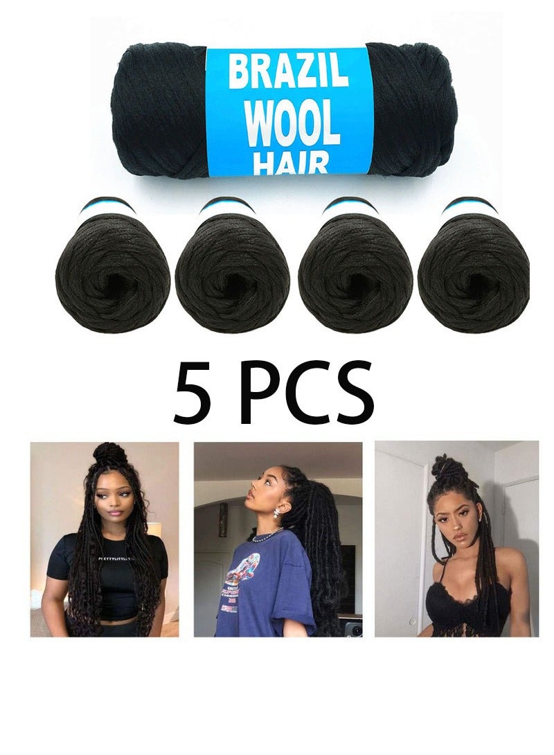 5 Pack Brazilian Wool Hair Yarns Wool Yarns For Hair Jumbo Braids Hair Attachment Senegalese Wool Hair Braids For Weaving Black - Image 1